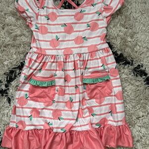 Adorable Pink and Green Kids Dress with Apple Design